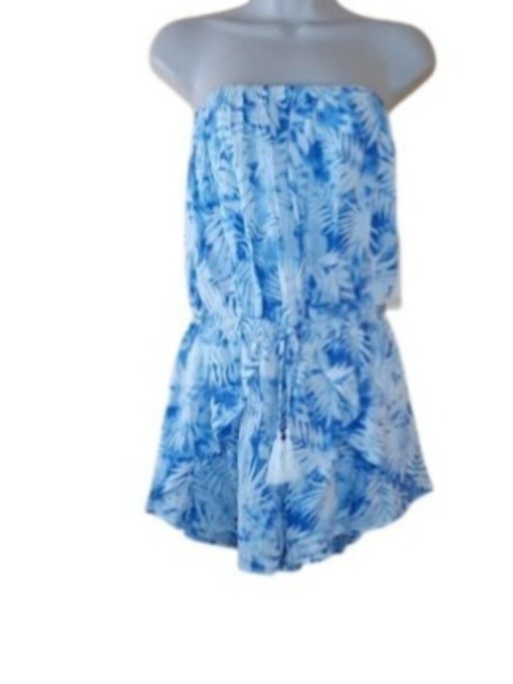 Ocean Drive Womens Strapless Short Romper Blue Palm Floral Smocked Waist M New